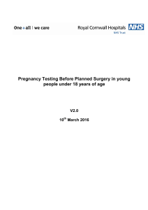 Policy for Pregnancy Testing Prior To Surgery of Young People