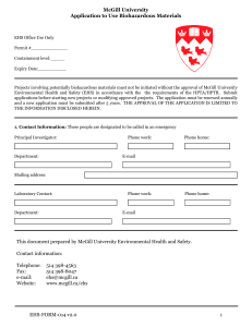 McGill University Application to Use Biohazardous Materials EHS