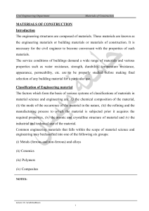 MATERIALS OF CONSTRUCTION Introduction The engineering