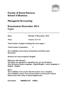 Faculty of Social Sciences School of Business Managerial