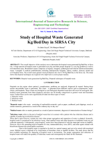 Study of Hospital Waste Generated Kg/Bed/Day in SIRSA