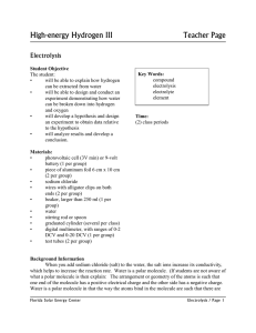 High-energy Hydrogen III  Teacher Page Electrolysis