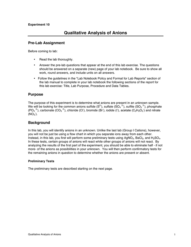 Anion Flow Chart Qualitative Analysis