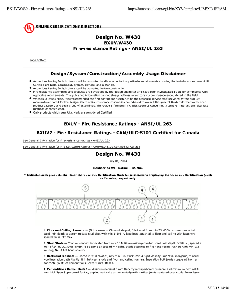 Bxuv W430 Fire Resistance Ratings Ansi Ul 263