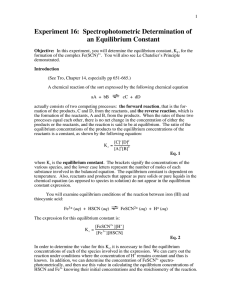 Experiment 16:  Spectrophotometric Determination of an Equilibrium Constant
