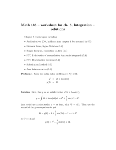 Math 165 – worksheet for ch. 5, Integration – solutions