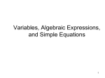 Variables, Algebraic Expressions, and Simple Equations