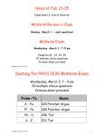 Seating for PHYS 1030 Midterm Exam