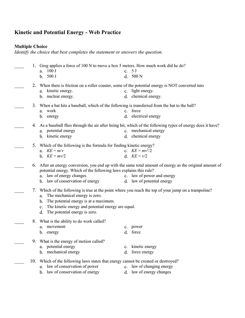 Work Power Energy Worksheet