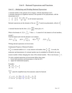 Unit 8 – Rational Expressions and Functions