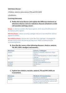 Infectious disease • Cholera, malaria, tuberculosis (TB) and HIV