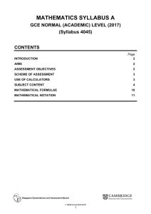 4045 GCE N(A) level mathematics syllabus A for 2017