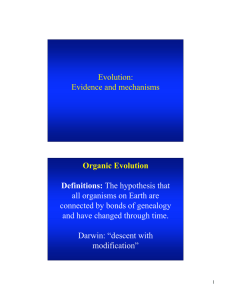 Evolution: Evidence and mechanisms Organic Evolution Definitions