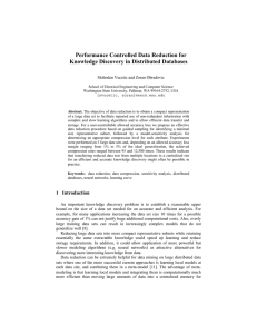 Performance Controlled Data Reduction for Knowledge Discovery in