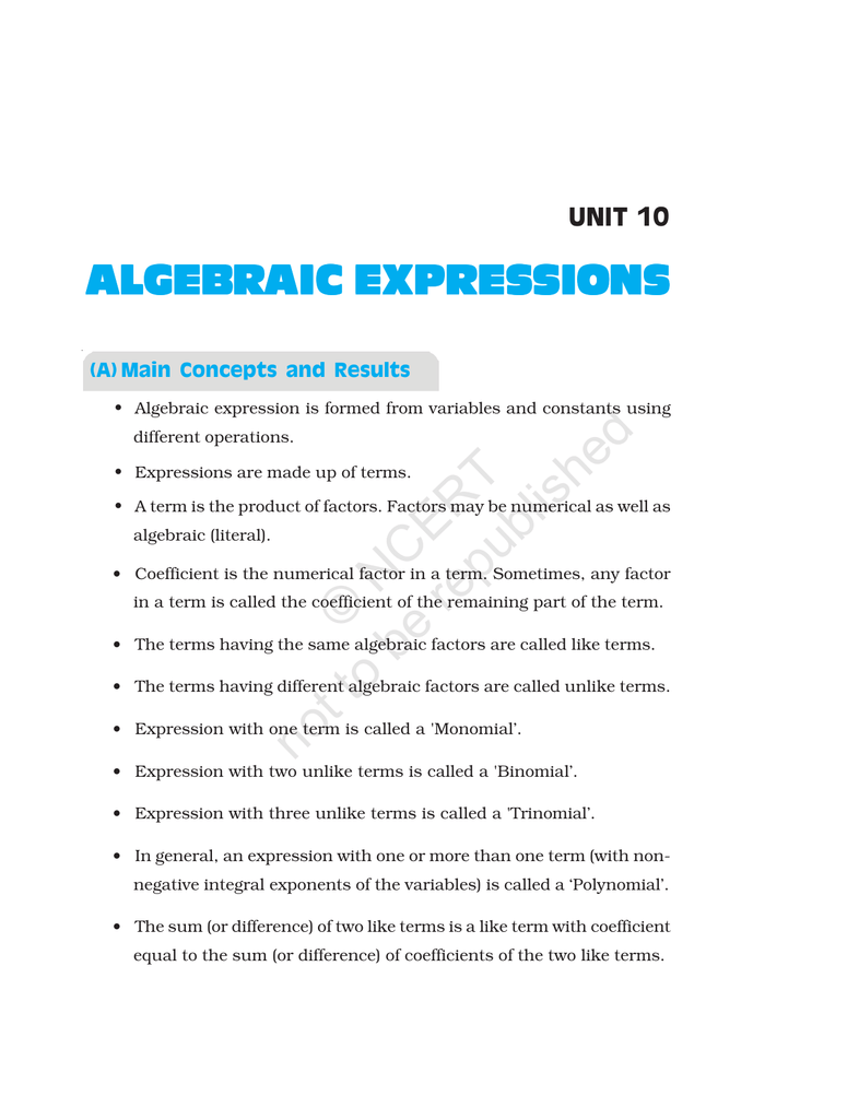 Algebraic Expressions