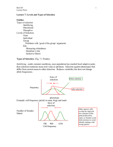 Biol 303 levels and types of selection