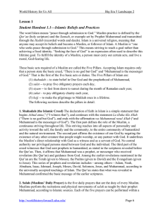 Lesson 1 Student Handout 1.1—Islamic Beliefs and Practices