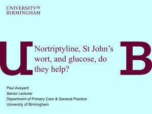 Nortriptyline, St John`s wort, and glucose, do they help?