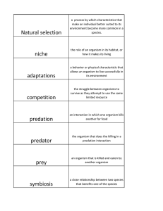 Natural selection niche adaptations competition predation predator