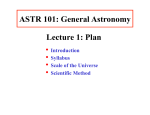 Lecture 1: Plan ASTR 101: General Astronomy