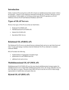 Introduction Types of OLAP Servers Relational OLAP(ROLAP
