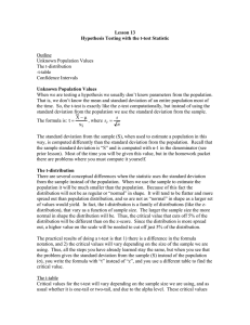 Lesson 13 Hypothesis Testing with the t