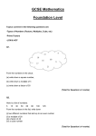 GCSE Mathematics Foundation Level Topics covered in the