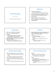 Data Preprocessing Motivation Data Records Attributes Attribute