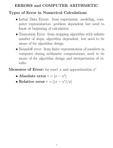 ERRORS and COMPUTER ARITHMETIC Types of Error in