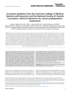 Referral Indications for Cancer Predisposition Assessment