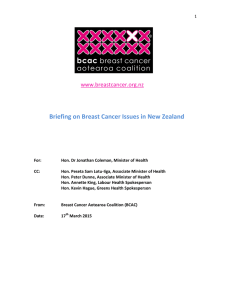Briefing on Breast Cancer Issues in New Zealand