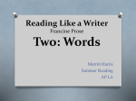 Reading Like a Writer Francine Prose Two: Words