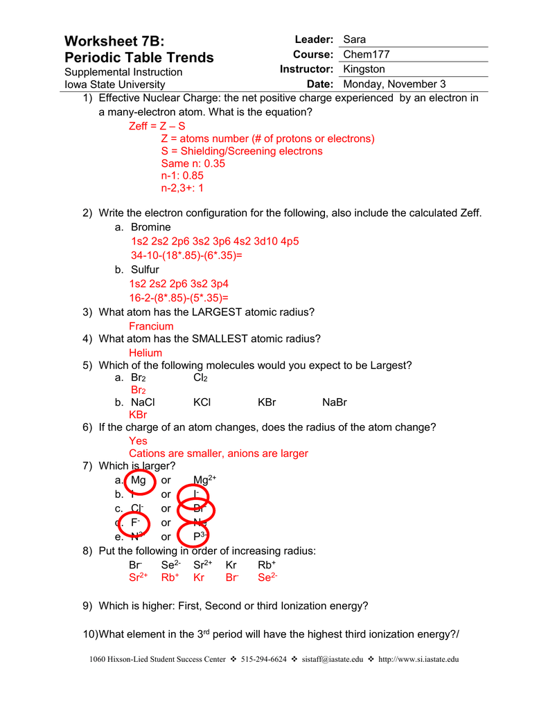 worksheet 21b answers - Iowa State University With Regard To Periodic Trends Practice Worksheet Answers