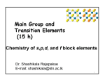 Main Group and Transition Elements (15 h)