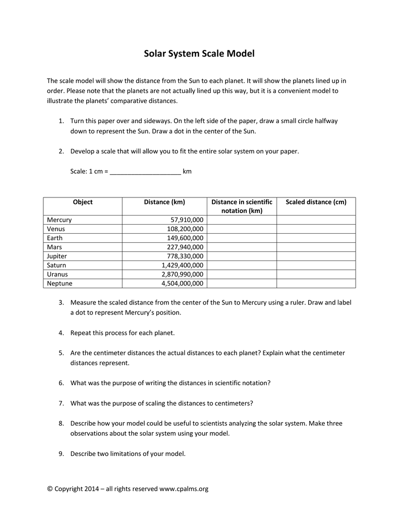 Scale Model Of The Solar System Worksheet Answer Key