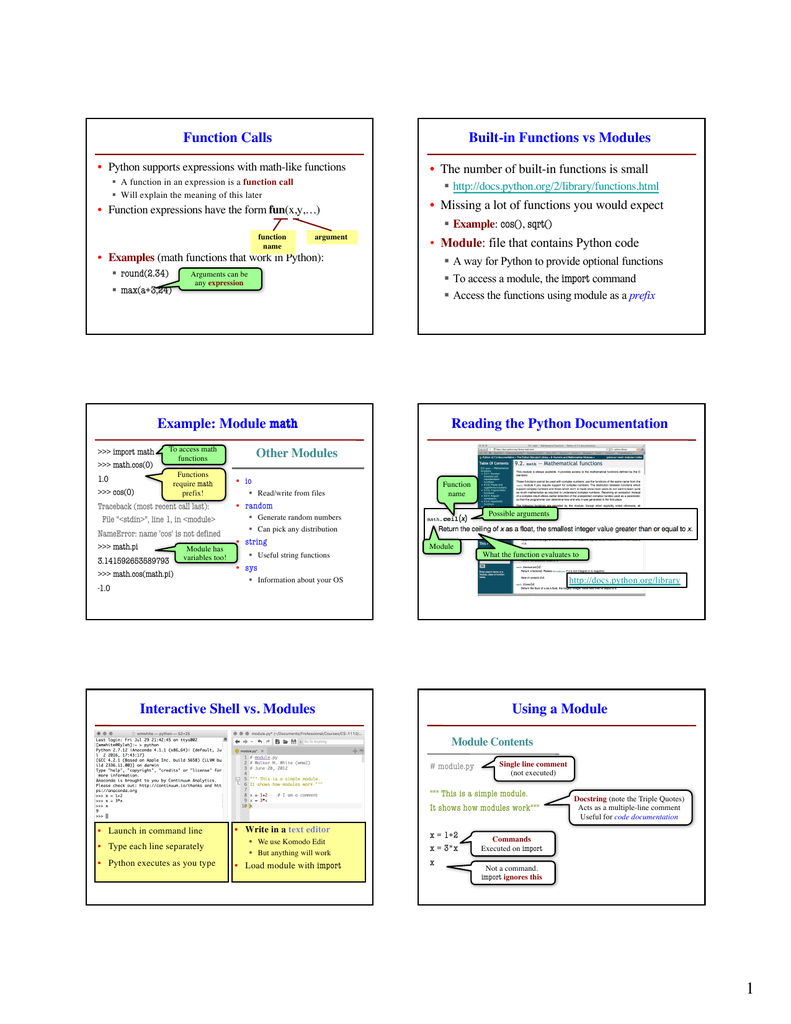 Function Calls Built In Functions Vs Modules Example Module Math