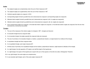 Angles 1. Two adjacent angles are complementary when the sum of
