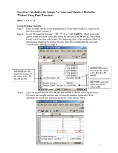 Excel for Calculating the Sample Variance and Standard Deviation