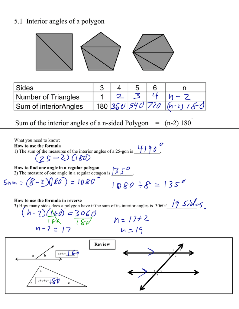5 1 Interior Angles Of A Polygon Sides 3 4 5 6 N Number Of