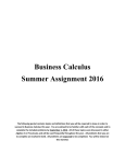 Business Calculus Summer Assignment 2016