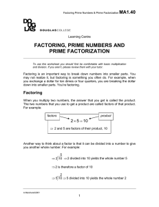 factoring, prime numbers and prime factorization