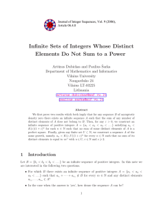 Infinite Sets of Integers Whose Distinct Elements Do Not Sum to a