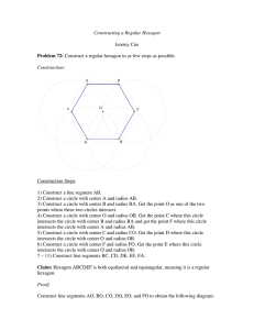 Construct a regular hexagon in as few steps as possible. Construction