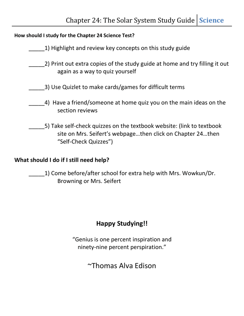 Chapter 24 The Solar System Study Guide