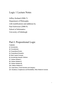 Logic 1 Lecture Notes Part I: Propositional Logic