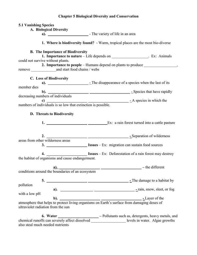 Chapter 20 Biological Diversity and Conservation Regarding Bill Nye Biodiversity Worksheet Answers