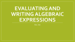 Evaluating and writing expressions Powerpoint