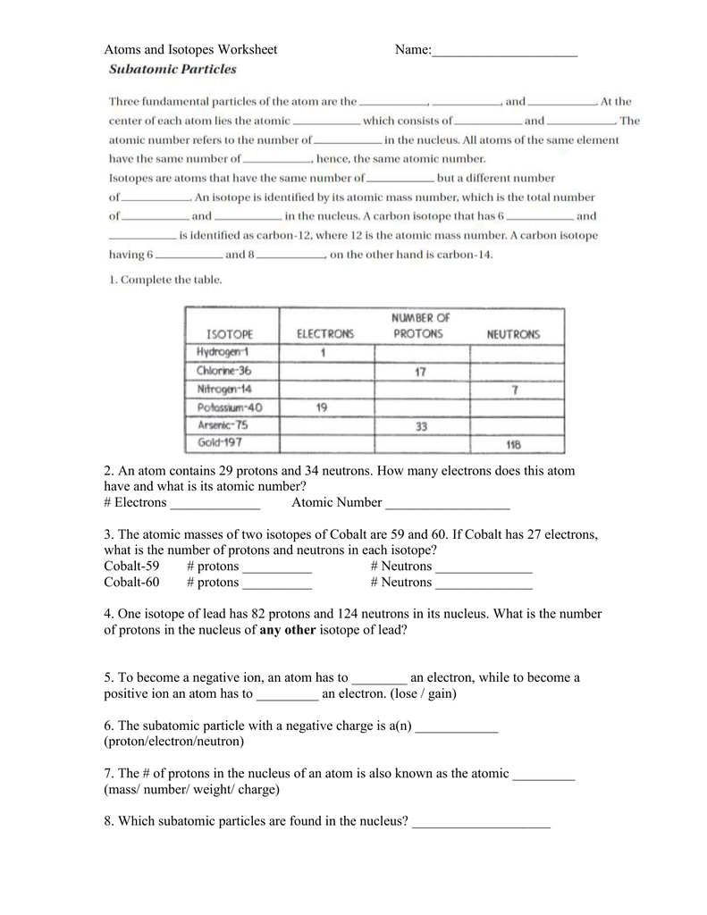 Atoms And Isotopes Worksheet - Promotiontablecovers For Atoms And Isotopes Worksheet Answers