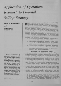 Application of Operations Research to Personal Selling Strategy