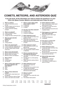 comets, meteors, and asteroids quiz
